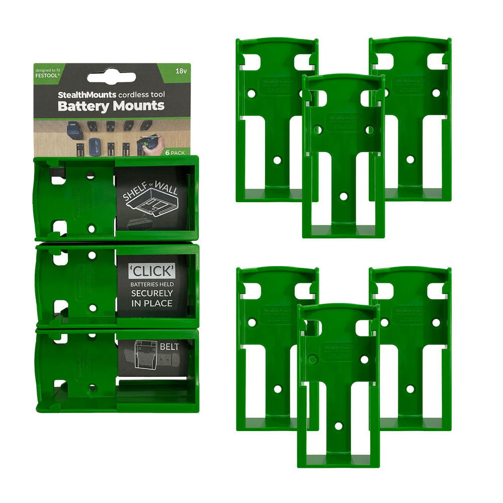 Green Battery Mount For 18V Batteries 6pk BM-FT18-GRN-6