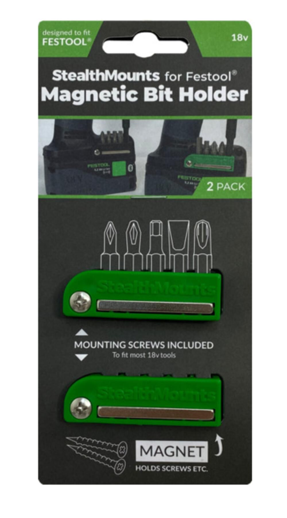 GREEN Bit Holder for 2pk BH-FT-GRN-2-LF