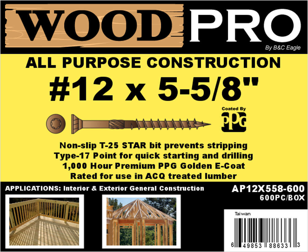 (600) #12 x 5-5/8 In. All Purpose Wood Screws AP12X558-600