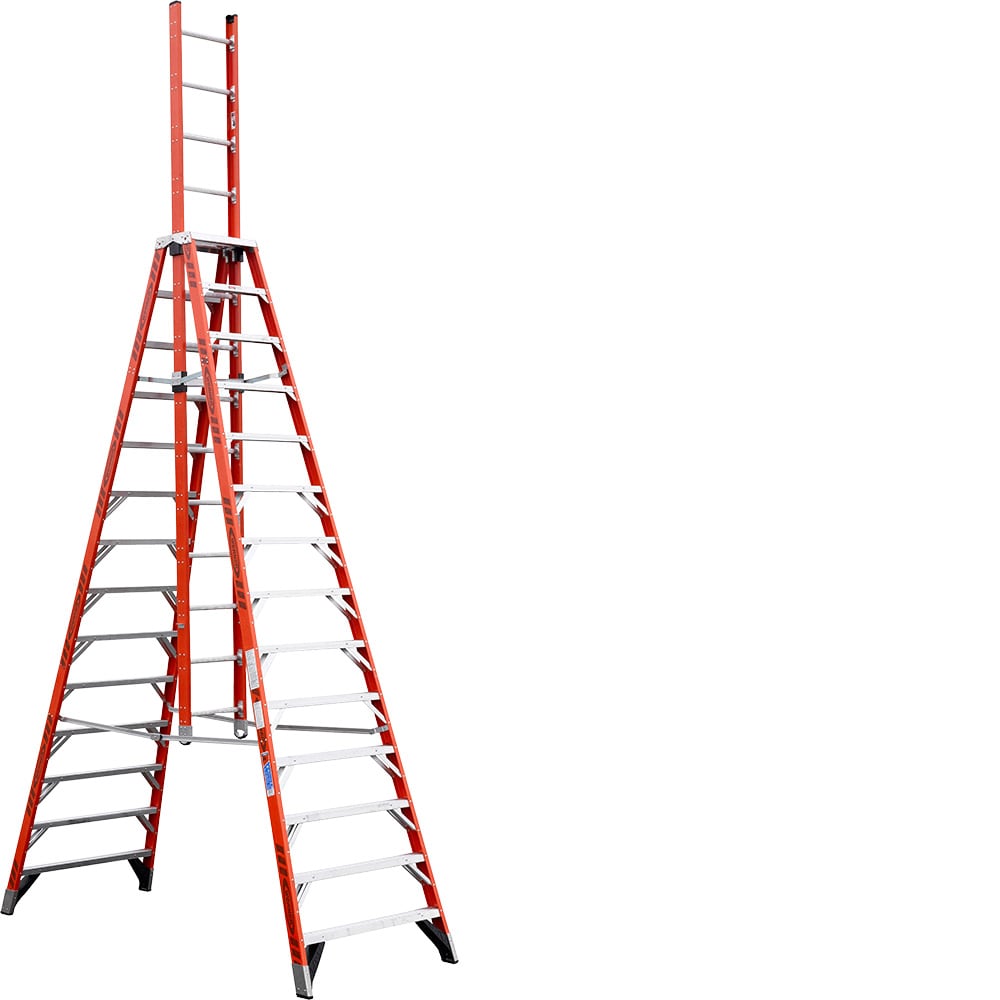 E7400 14-ft Fiberglass Type 1A-300-lb Load Capacity Trestle Step Ladder E7414