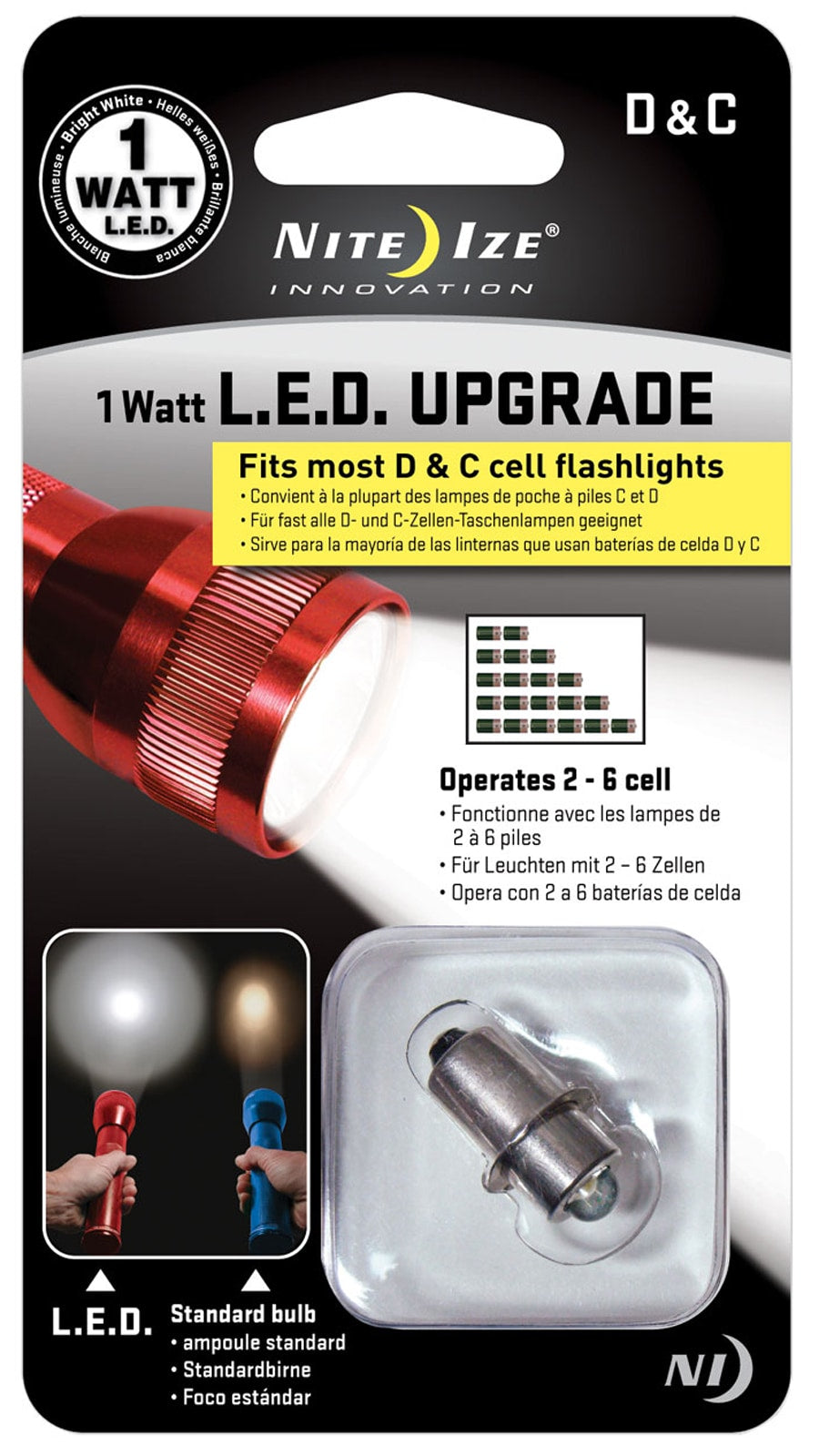 LED Flashlight Bulb 1 Watt Upgrade for C & D Cell Flashlights - Long Lasting, Easy to Install LRB-07-PR1W