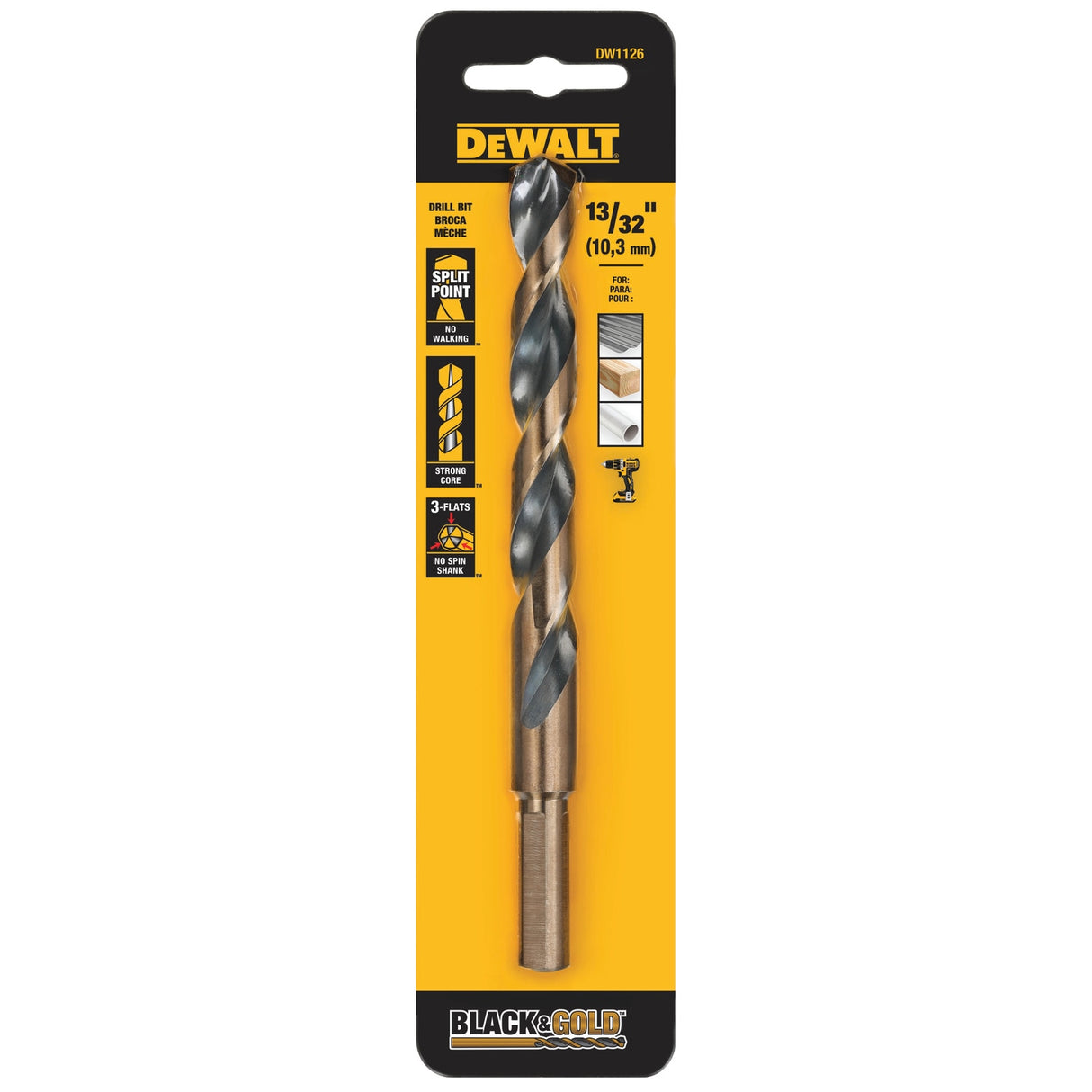 13/32-in x 5-3/8-in Black and Gold Coated Hss Jobber Length Twist Drill Bit DW1126  G