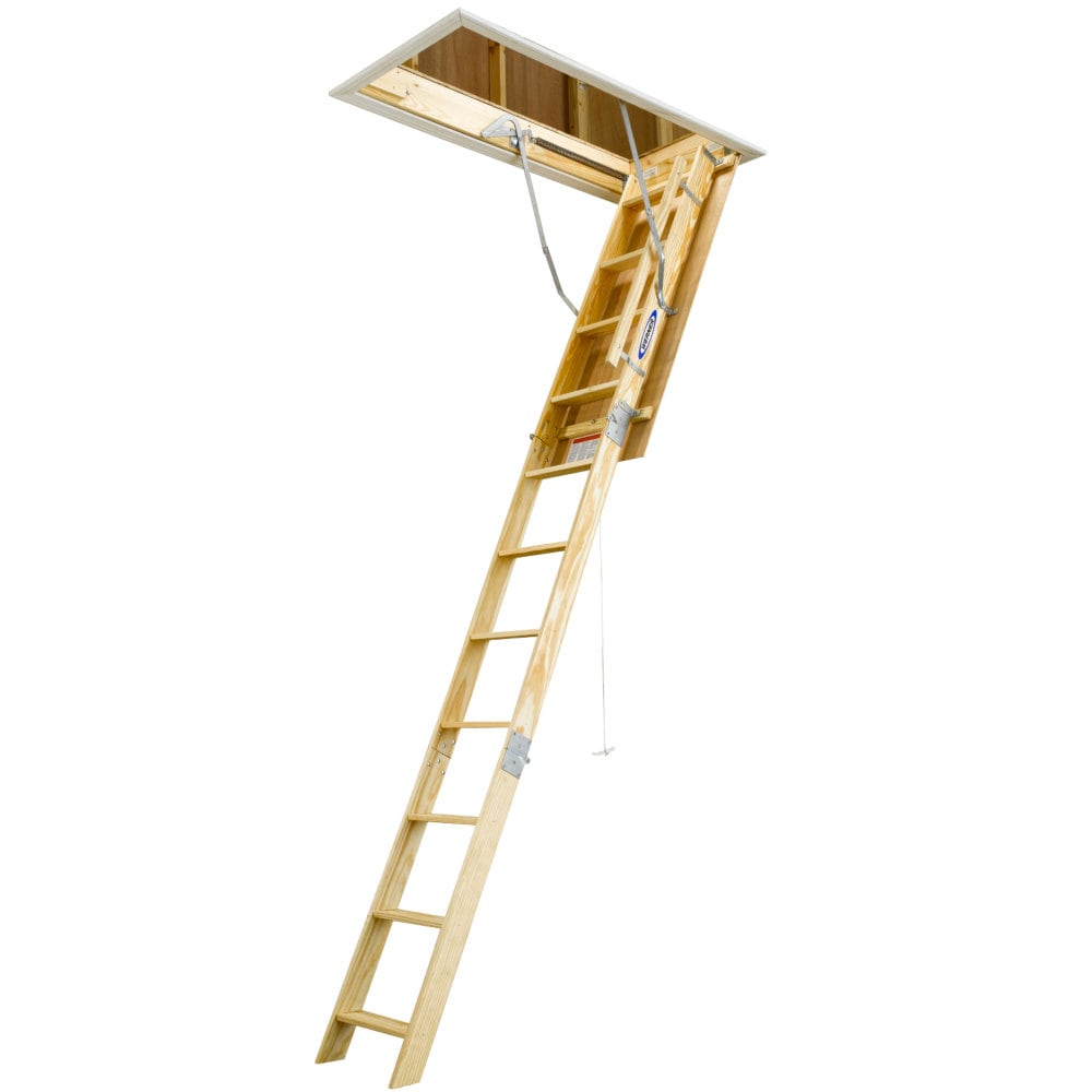 Wood Folding Attic Ladder 8.75-ft to 10.3-ft (Rough Opening: 25-in x 54-in) with 250-lb Capacity W2510