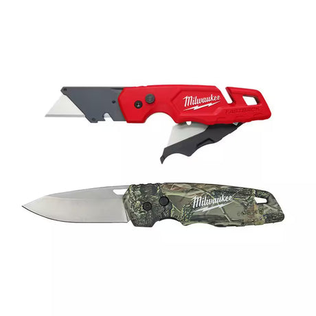 FASTBACK 1 In. Folding Knife with Blade Storage and FASTBACK Camo Stainless Steel Folding Knife (2-Pack)