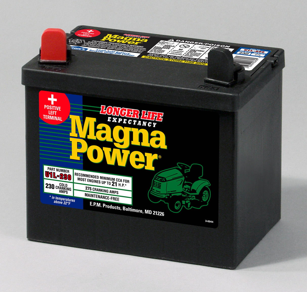 12V 230 CCA Mower Battery, Maintenance-Free, Calcium Construction U1L-230