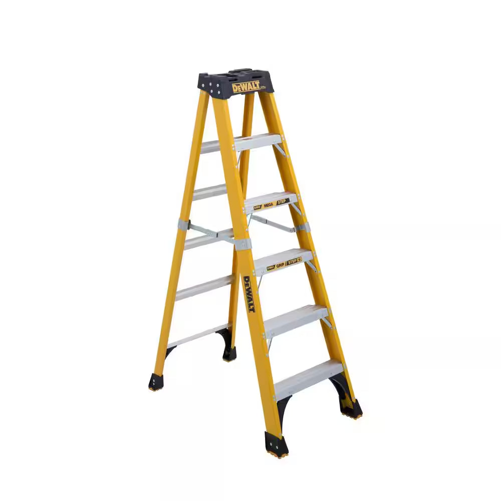 12 Ft. Fiberglass Step Ladder 16.1 Ft. Reach Height Type 1AA - 375 Lbs., Expanded Work Step and Impact Absorption System