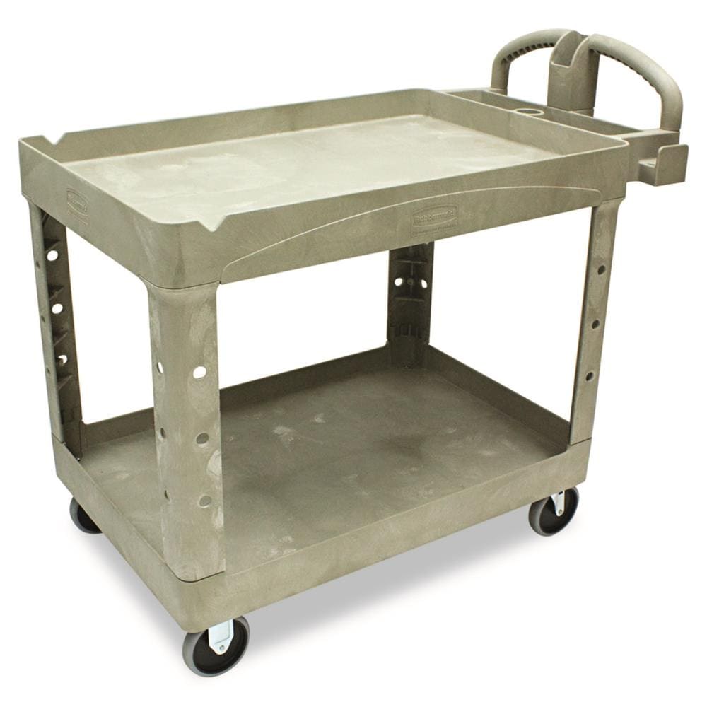 Heavy-Duty Utility Cart, Two-Shelf, Beige - Lightweight & Durable - Rust-Proof - Easy Maneuverability - No Sharp Edges - Off-White Color RCP452088BG