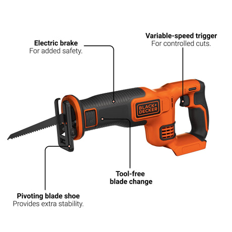 20-volt Max Variable Speed Cordless Reciprocating Saw (Bare Tool) BDCR20B