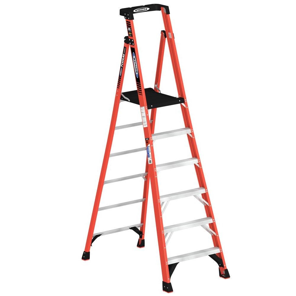 PDIA00 8-ft Fiberglass Type 1A-300-lb Load Capacity Podium Step Ladder PDIA06