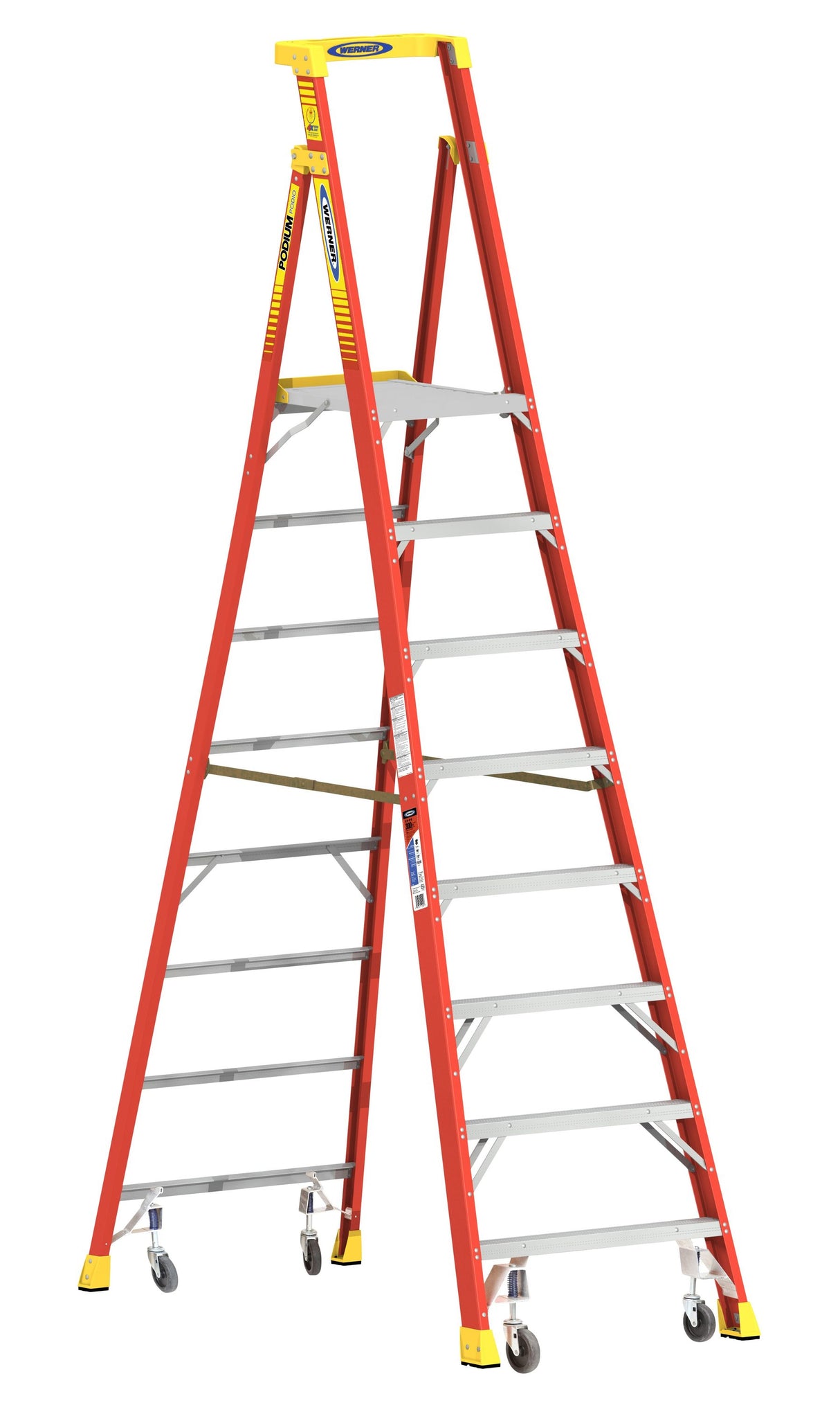 PD6200 11-ft Fiberglass Type 1A-300-lb Load Capacity Podium Step Ladder PD6208-4C