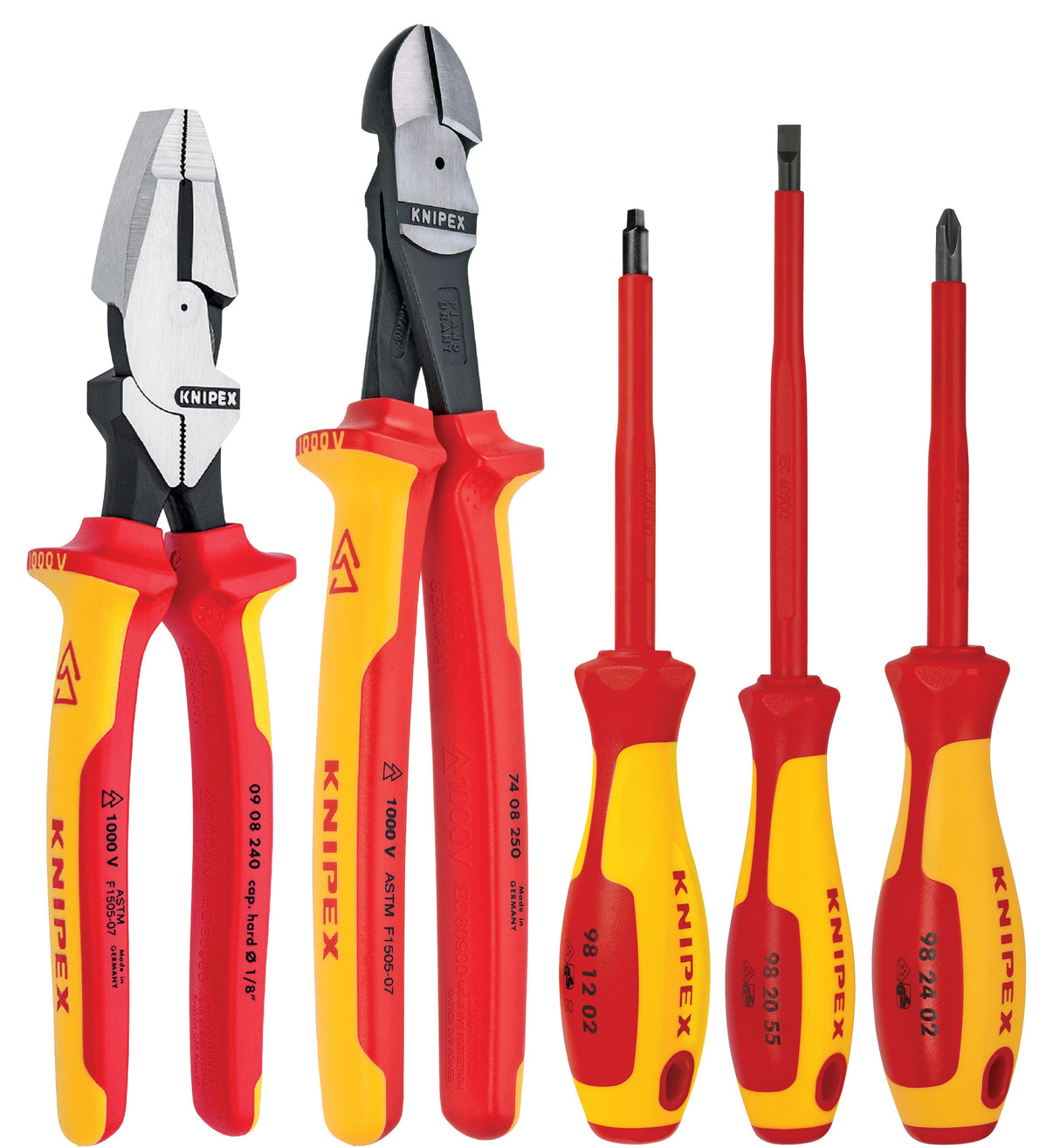 5-Pack Insulated Plier Set: Diagonal Cutters, Lineman's, Slotted, Phillips - 1000V AC Protection 9K 98 98 22 US