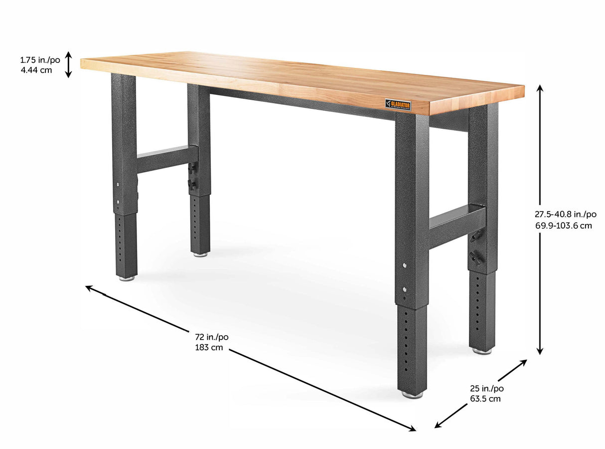 Adjustable Height 74-in L x 41-in H Hammered Granite Wood Adjustable Height Work Bench GAWB06HWEG