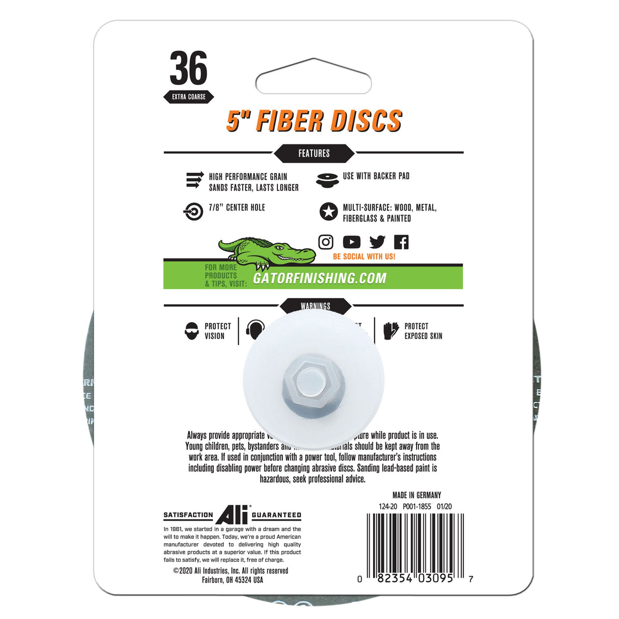 Fiber Discs 3-Pack 5-in Aluminum Oxide 36-Grit Fiber Disc GAT-3095