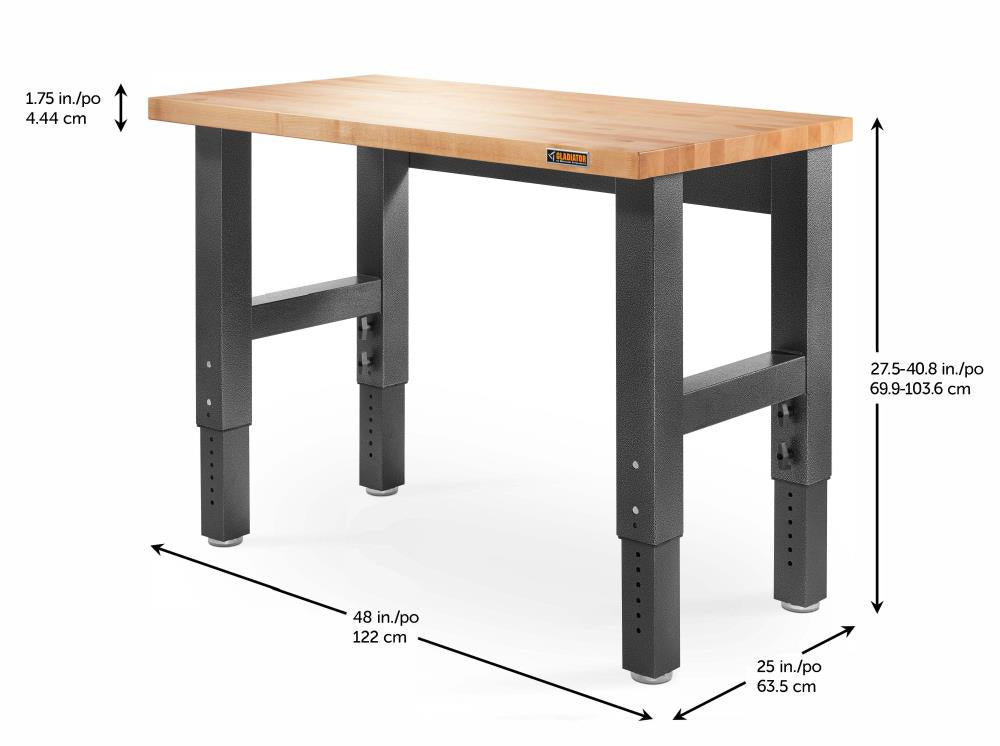 Adjustable Height 48-in L x 41-in H Hammered Granite Wood Adjustable Height Work Bench GAWB04HWEG