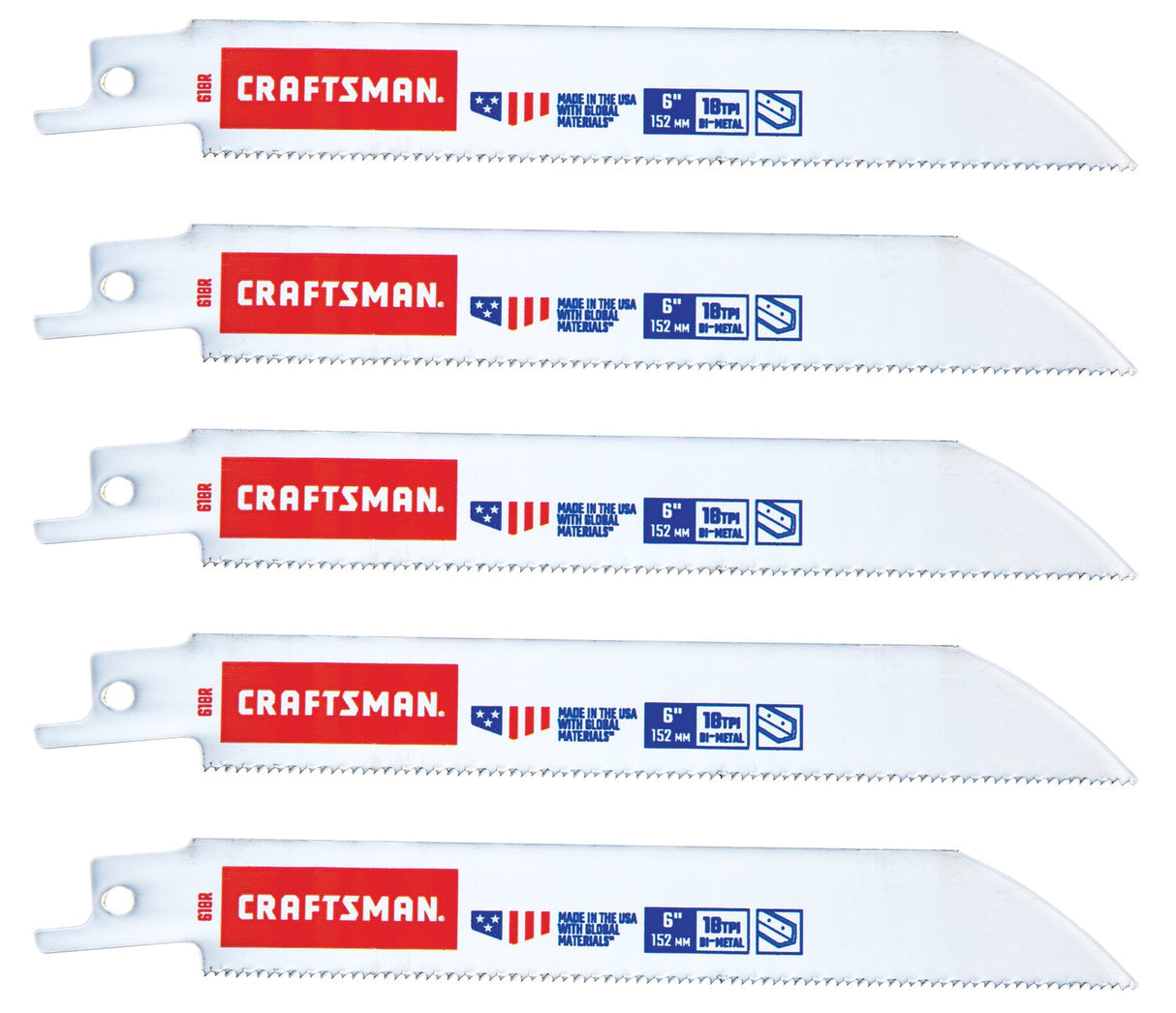 Bi-metal 6-in 18 Tpi Metal Cutting Reciprocating Saw Blade (5-Pack) CRA-2058711