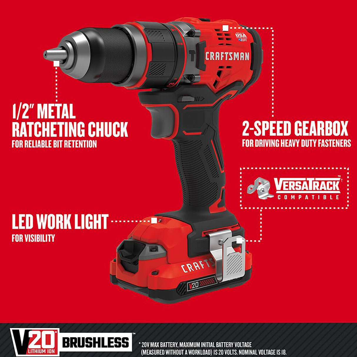 V20 1/2-in 20-volt Max Variable Speed Brushless Cordless Hammer Drill (2-Batteries Included) CMCD721D2