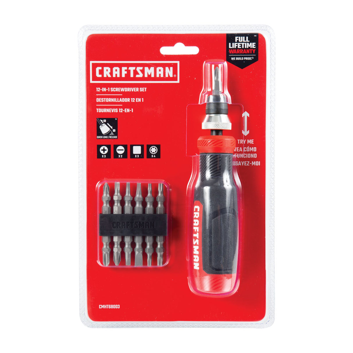 Precision 12-Piece Bi-material Handle Multi-bit Assorted Drive Screwdriver Set CMHT68003