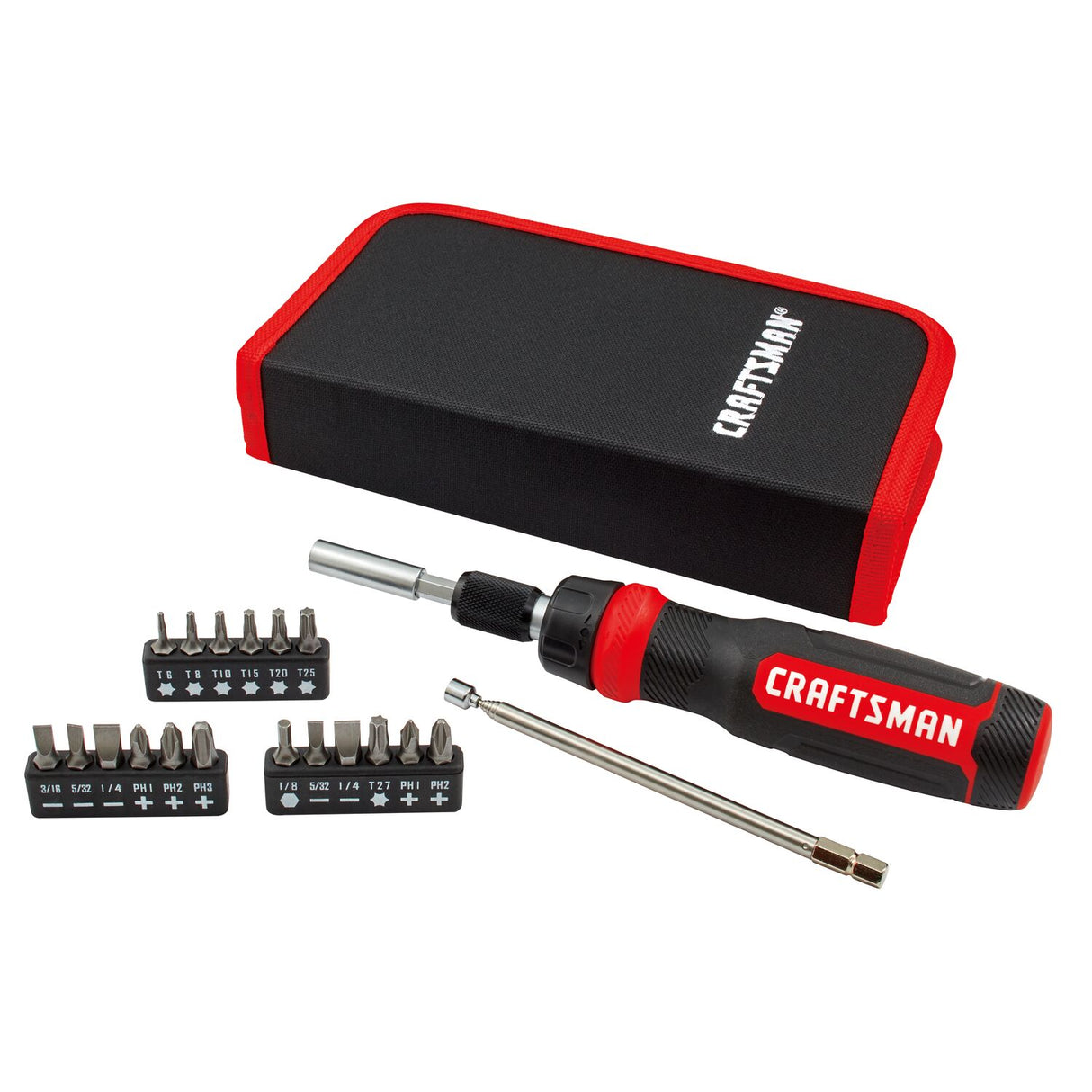 26-Piece Bi-material Handle Ratcheting Multi-bit Assorted Drive Screwdriver Set CMHT68001