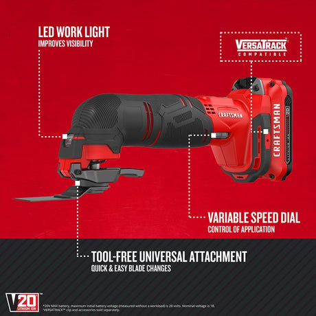 20V Max Cordless Variable 15-Piece Oscillating Multi-Tool Kit with Soft Case (1-Battery Included) CMCE500D1