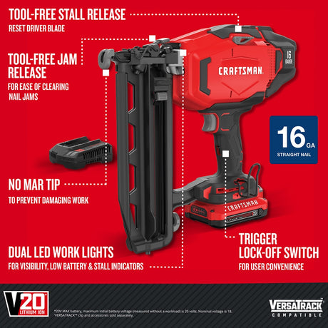 V20 2.5-in 16-Gauge Cordless Finish Nailer (Battery & Charger Included) CMCN616C1