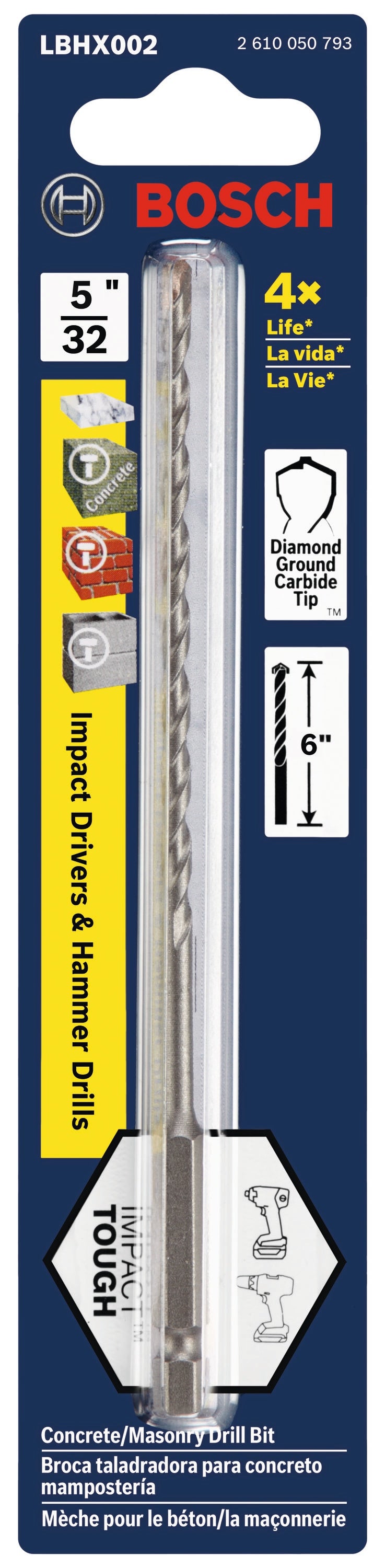 Impact Tough 5/32-in x 6-in High-speed Steel Masonry Drill Bit for Hammer Drill LBHX002