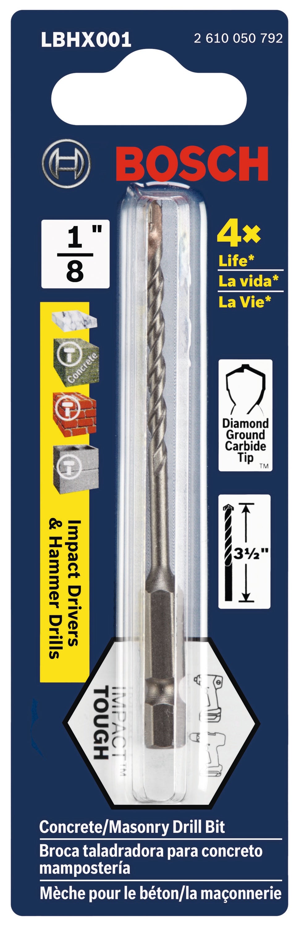 Impact Tough 1/8-in x 3-in High-speed Steel Masonry Drill Bit for Hammer Drill LBHX001