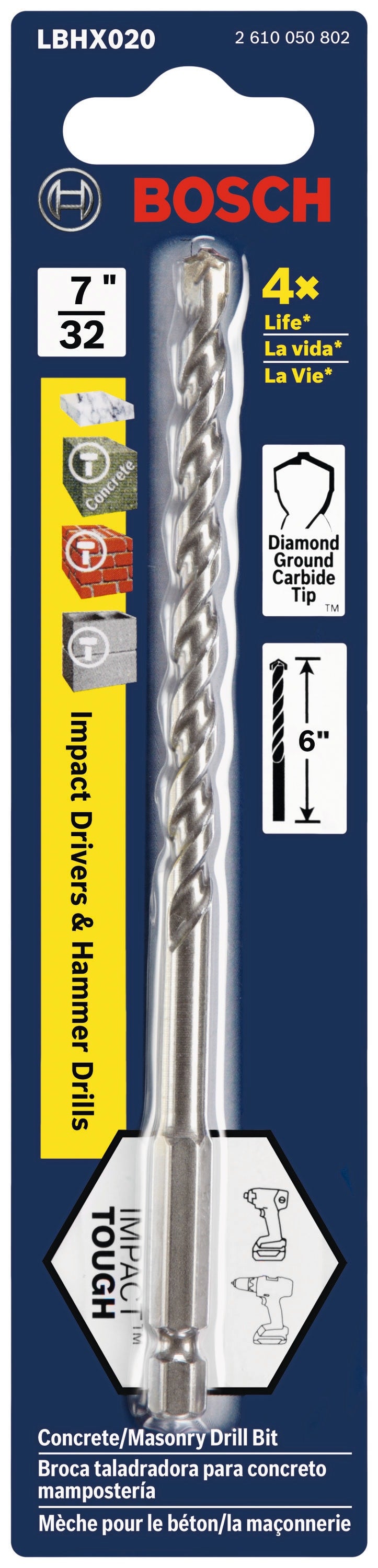 Impact Tough 7/32-in x 6-in High-speed Steel Masonry Drill Bit for Hammer Drill LBHX020