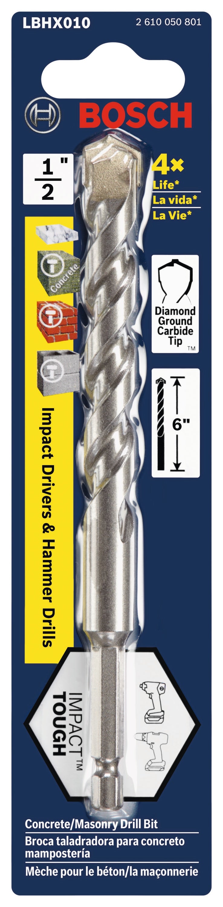 Impact Tough 1/2-in x 6-in High-speed Steel Masonry Drill Bit for Hammer Drill LBHX010