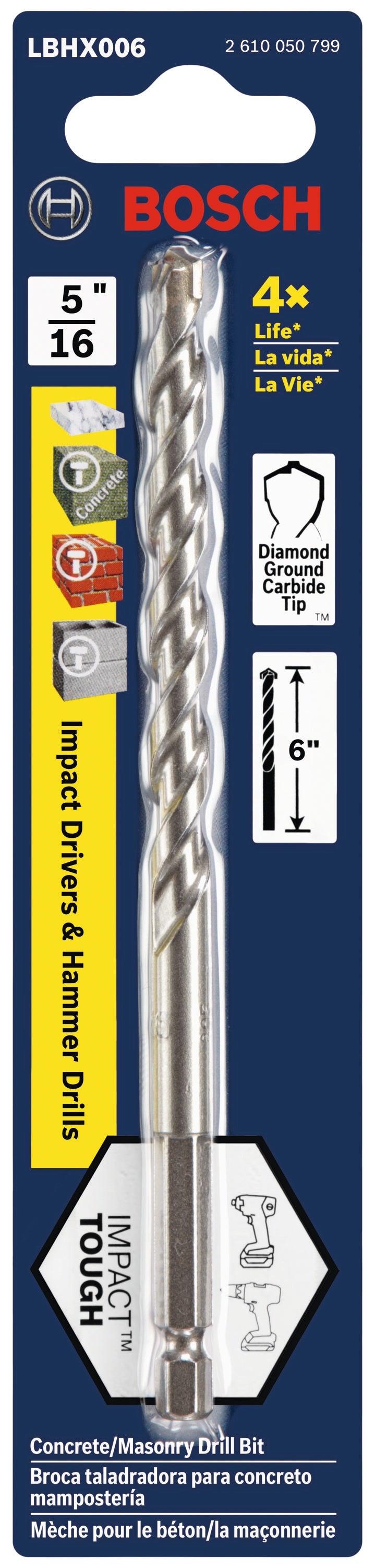 Impact Tough 5/16-in x 6-in High-speed Steel Masonry Drill Bit for Hammer Drill LBHX006