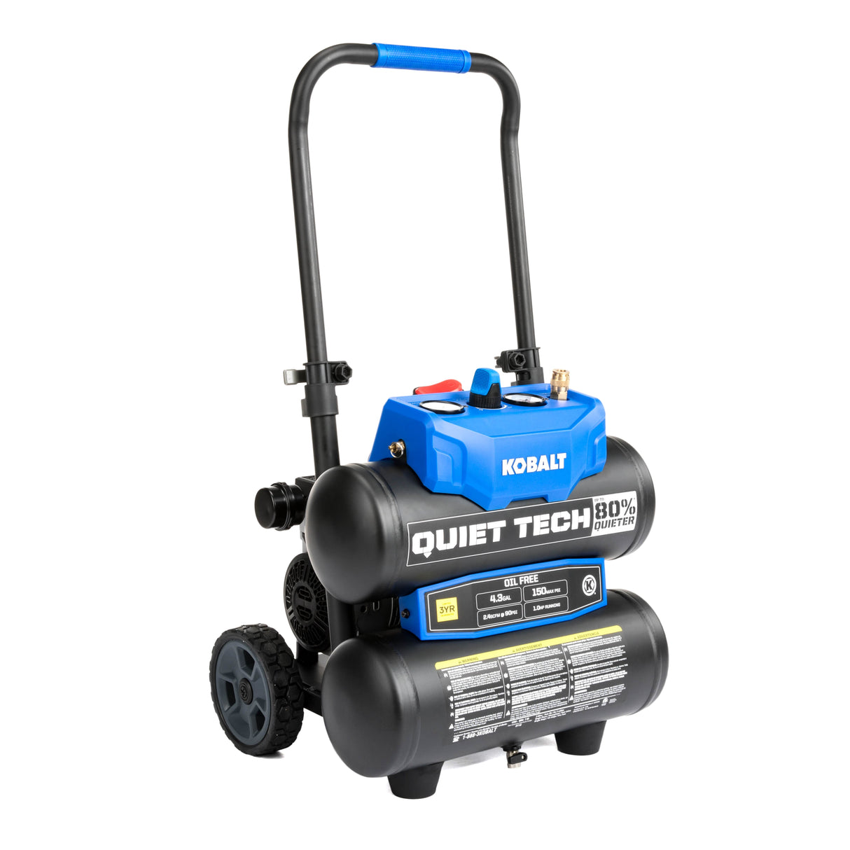 QUIET TECH 4.3-Gallon Portable Electric 150 PSI Twin Stack Quiet Air Compressor 3320447