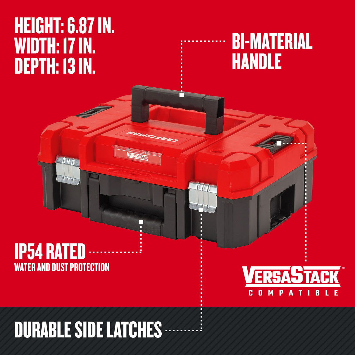 VERSASTACK 17-in W x 6.87-in H x 13-in D Red Plastic Tool Box CMST17830