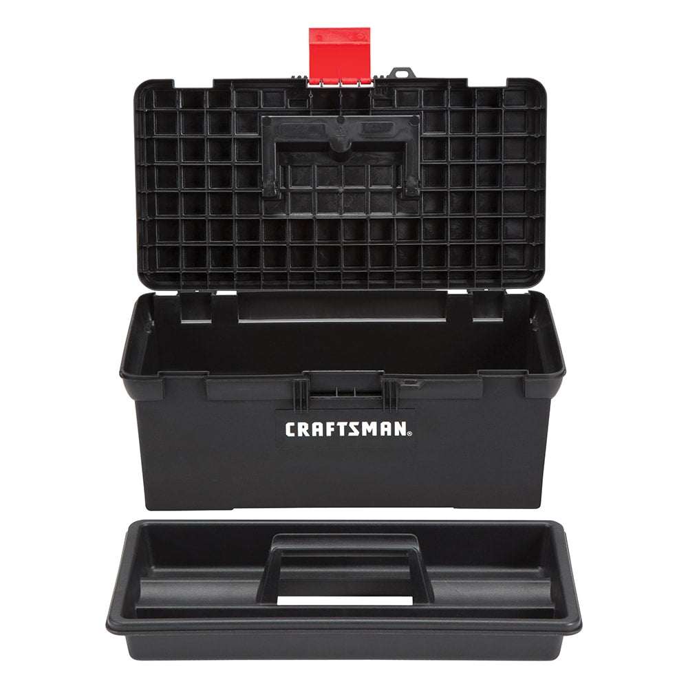 16-in W x 6.4-in H x 8.5-in D Black Plastic Tool Box CMST16005