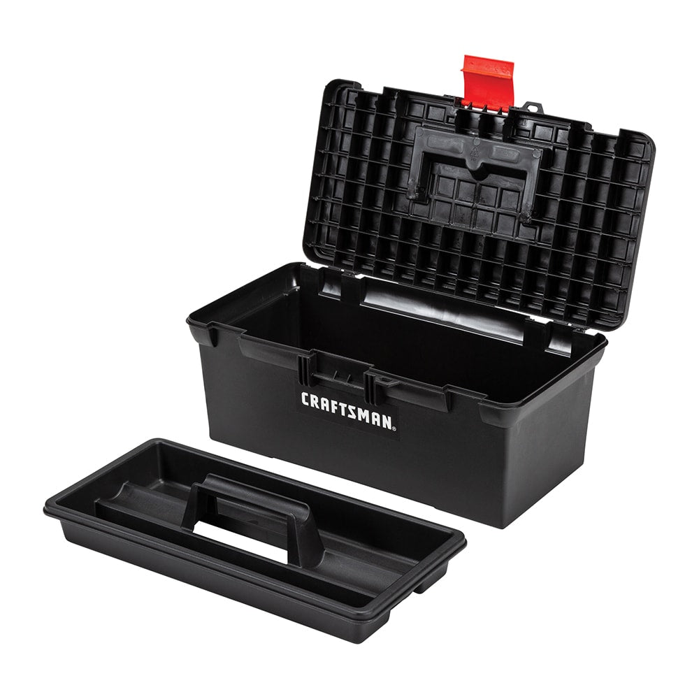 16-in W x 6.4-in H x 8.5-in D Black Plastic Tool Box CMST16005