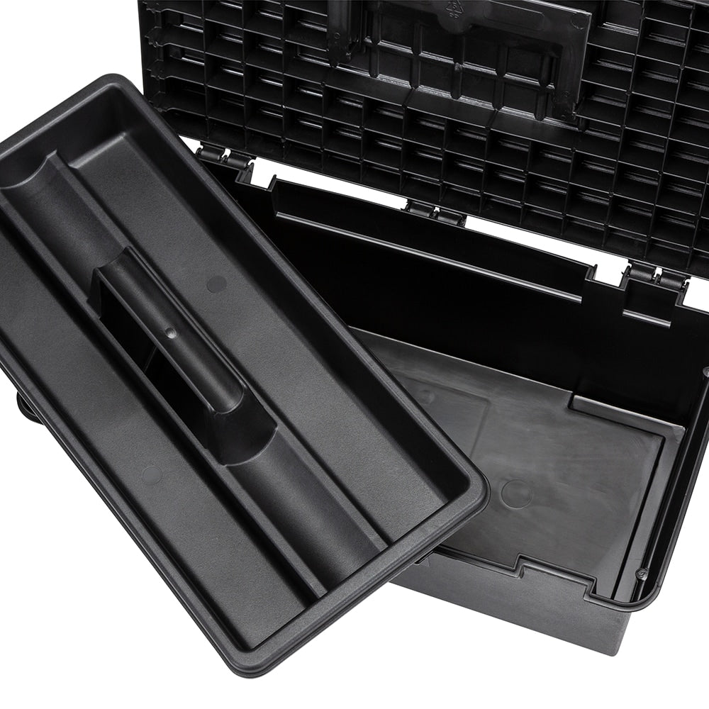 16-in W x 6.4-in H x 8.5-in D Black Plastic Tool Box CMST16005