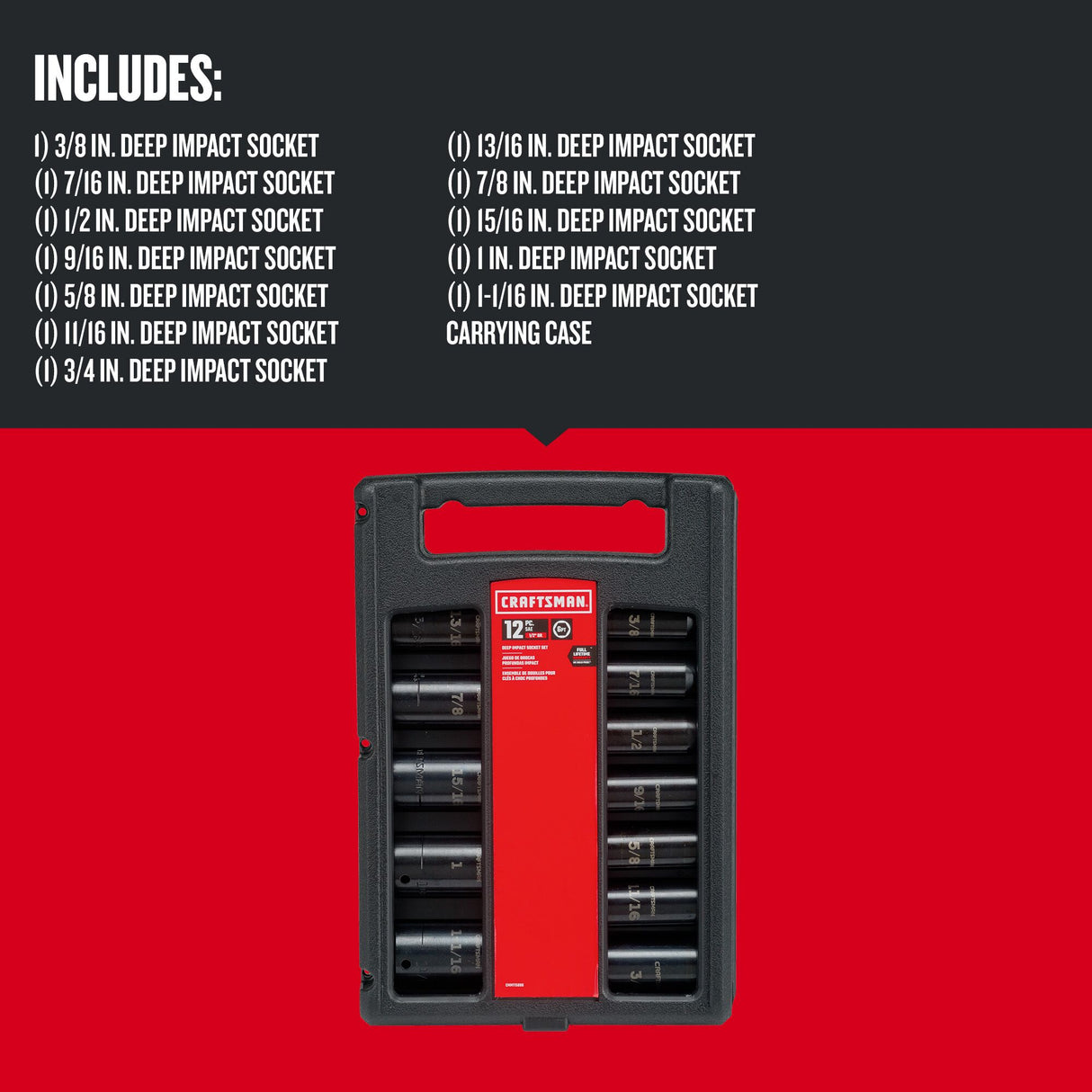 12-Piece Standard (SAE) 1/2-in Drive Set 6-point Impact Socket Set CMMT15886