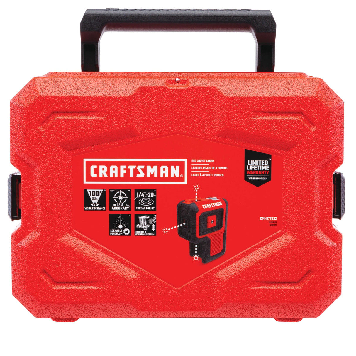 Red 100-ft Self-Leveling Outdoor 3 Spot Beam Line Generator Laser Level Kit CMHT77632