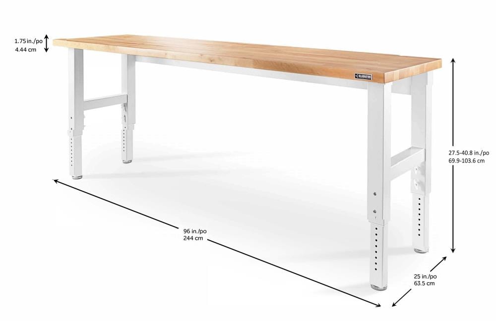 Adjustable Height 96-in L x 41-in H Hammered White Hardwood Adjustable Height Work Bench GAWB08HWGW