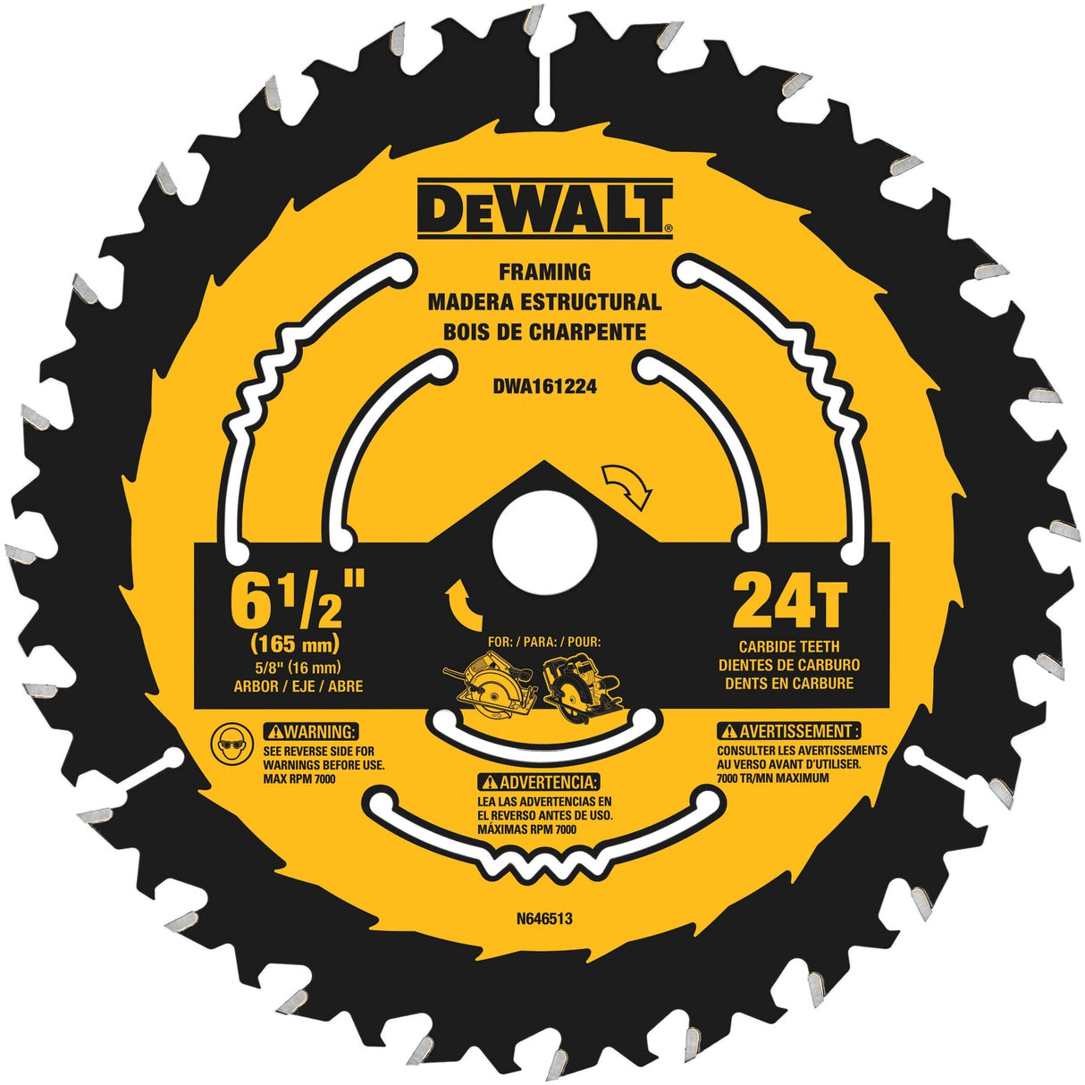 6-1/2-in 24-Tooth Rough Finish Tungsten Carbide-tipped Steel Circular Saw Blade DWA161224L