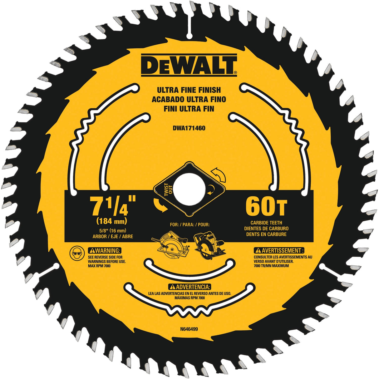 7-1/4-in 60-Tooth Fine Finish Tungsten Carbide-tipped Steel Circular Saw Blade DWA171460L