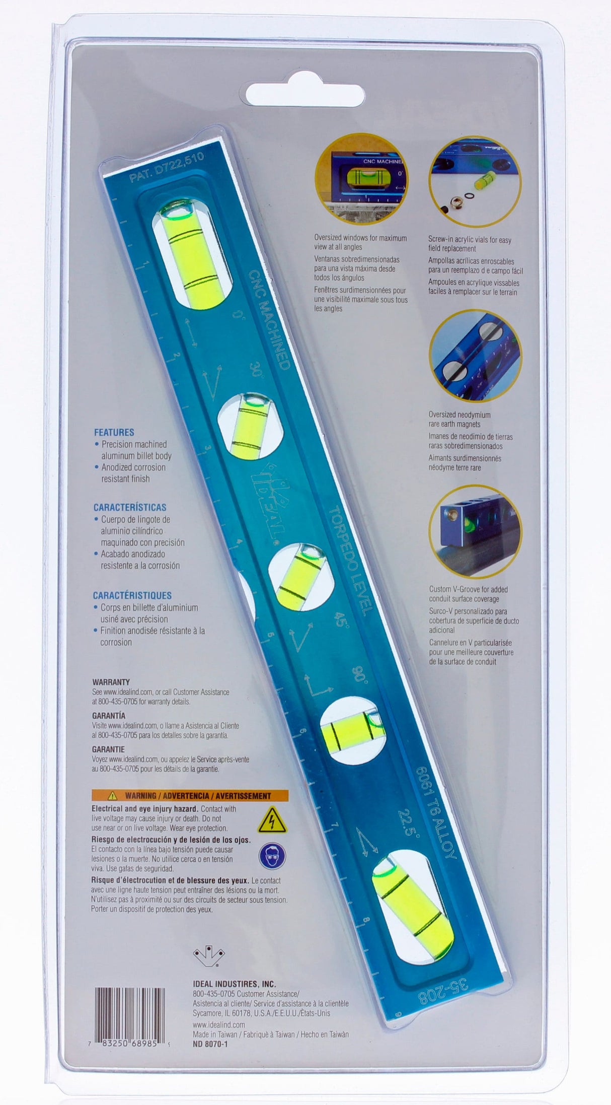 Aluminum 9-in 5 Vial Magnetic Conduit Level 35-208