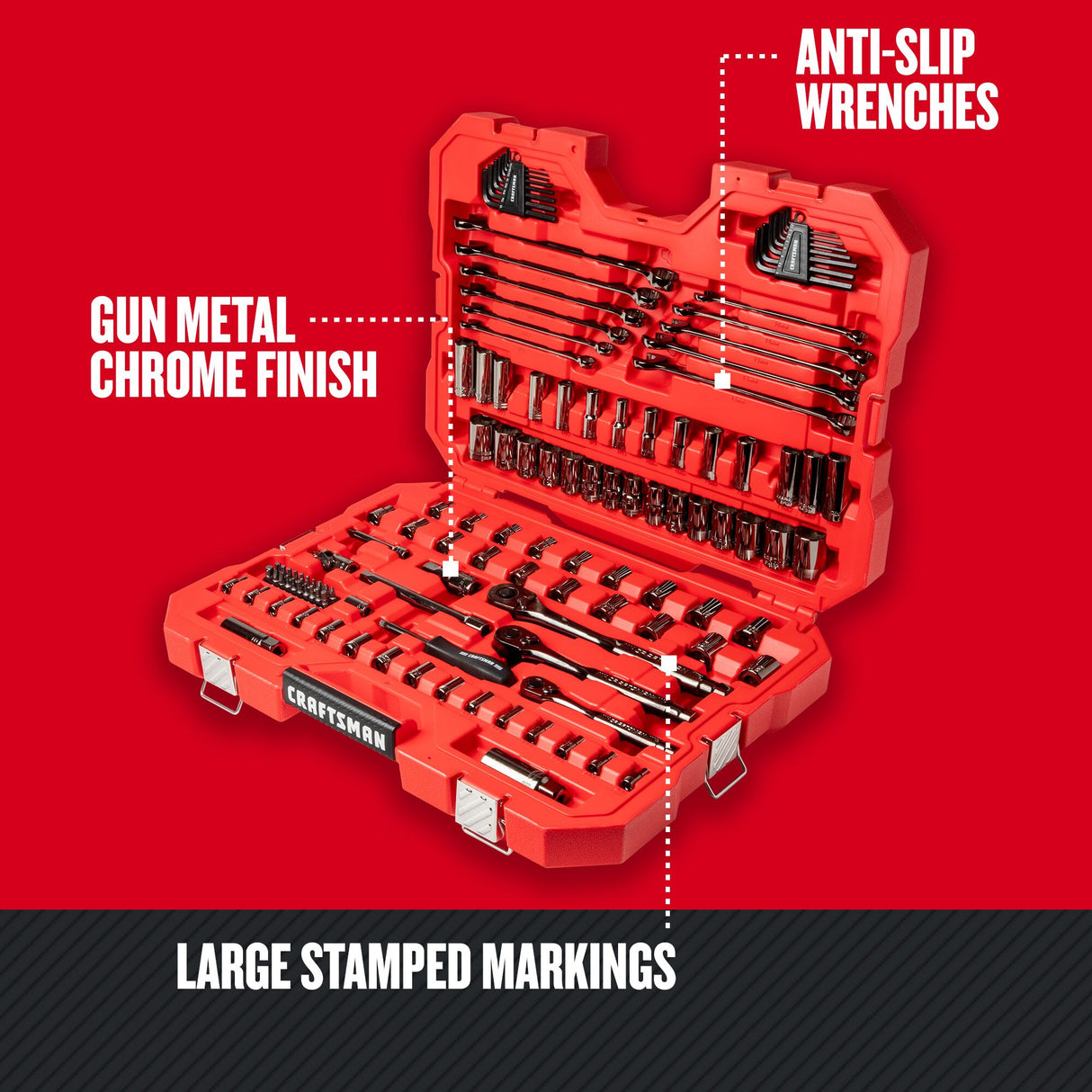 121-Piece Standard (SAE) and Metric Combination Gunmetal Chrome Mechanics Tool Set with Hard Case CMMT12033