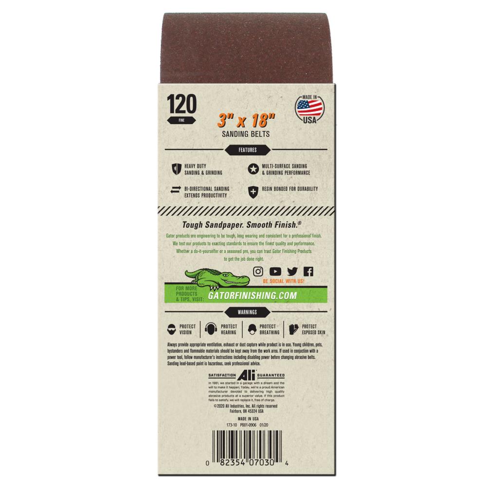 Ali 3 x 18 A/O 120# 5PK 5-Piece Aluminum Oxide 120-Grit Belt Sandpaper GAT-7030