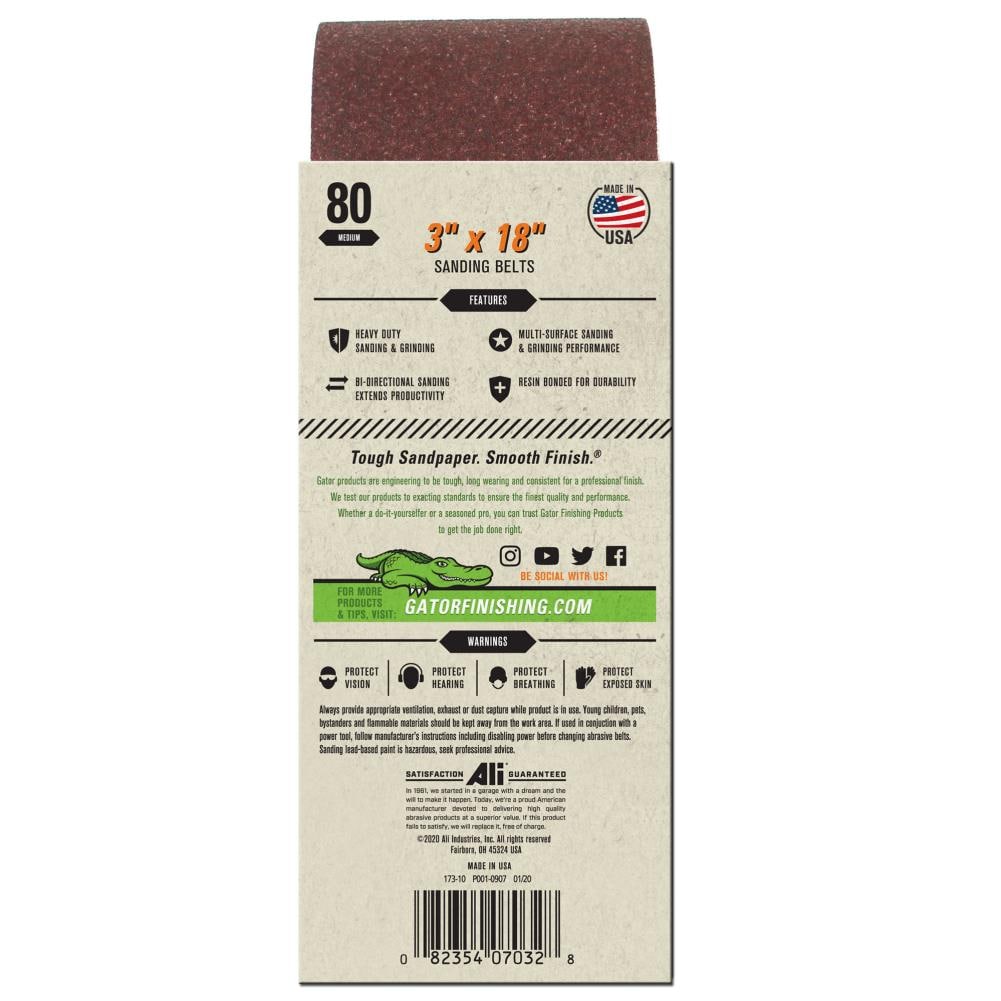 Ali 3 x 18 A/O 80# 5PK 5-Piece Aluminum Oxide 80-Grit Belt Sandpaper GAT-7032