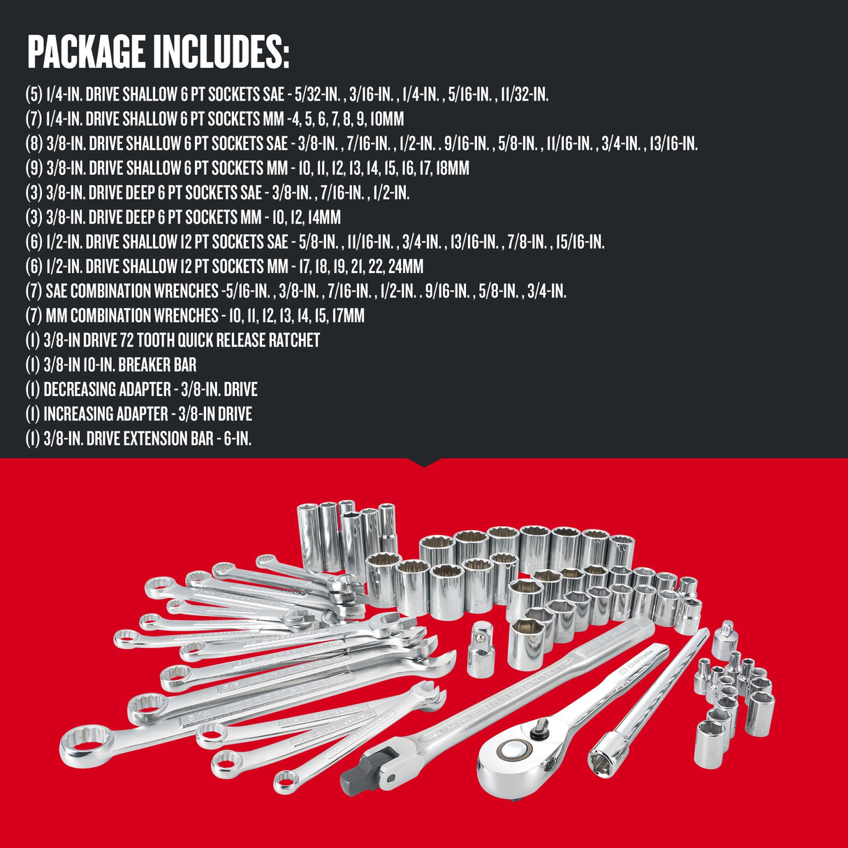 66-Piece Standard (SAE) and Metric Combination Polished Chrome Mechanics Tool Set with Soft Case CMMT12020