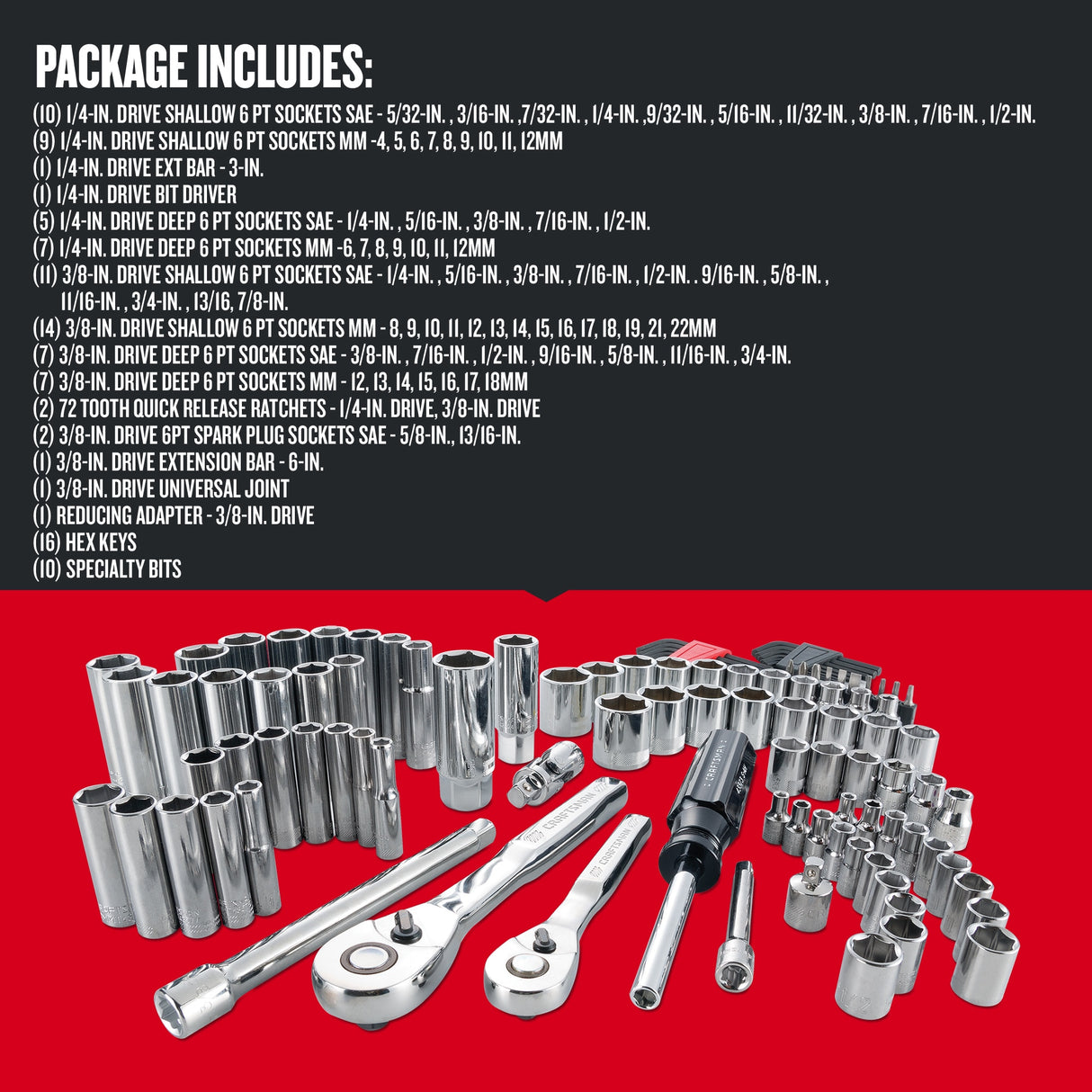 105-Piece Standard (SAE) and Metric Combination Polished Chrome Mechanics Tool Set with Hard Case CMMT12023