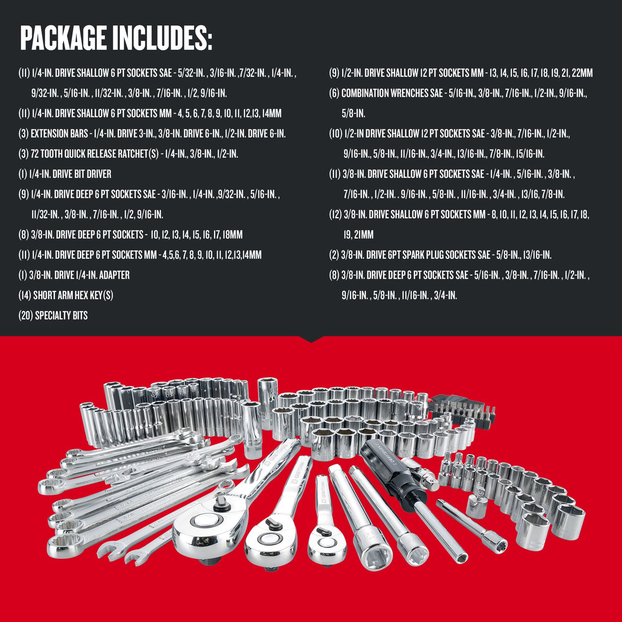 159-Piece Standard (SAE) and Metric Polished Chrome Mechanics Tool Set with Hard Case CMMT12025