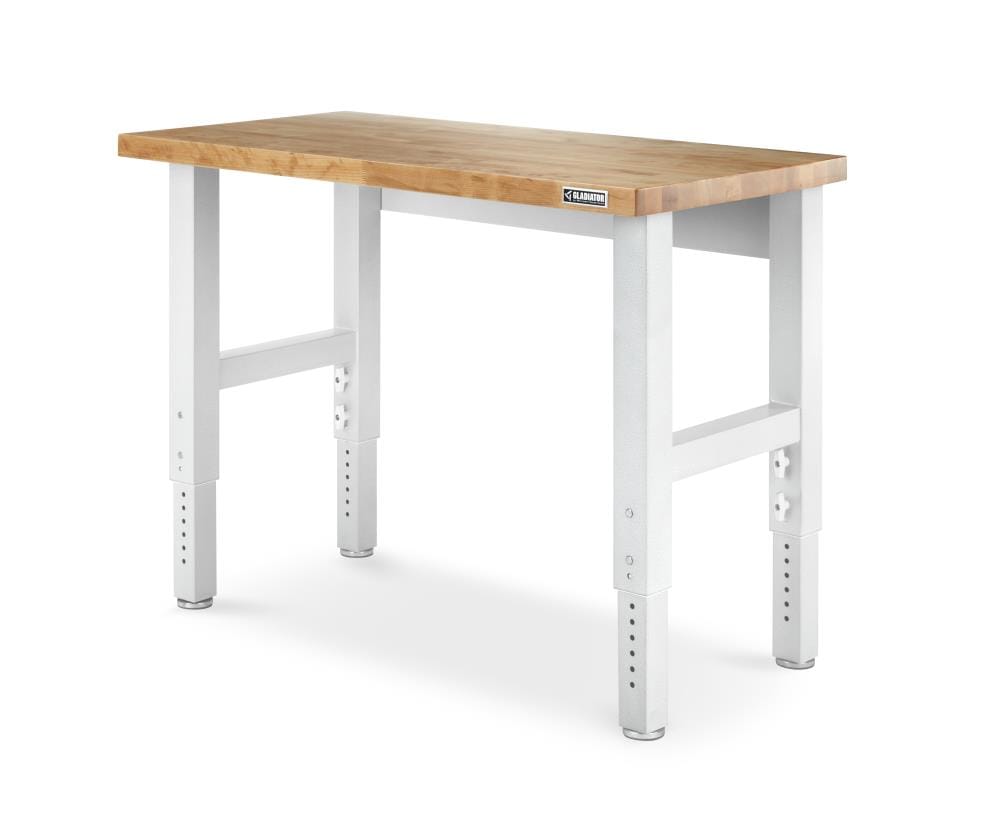 Adjustable Height 52.4-in L x 41-in H Hammered White Wood Adjustable Height Work Bench GAWB04HWJW