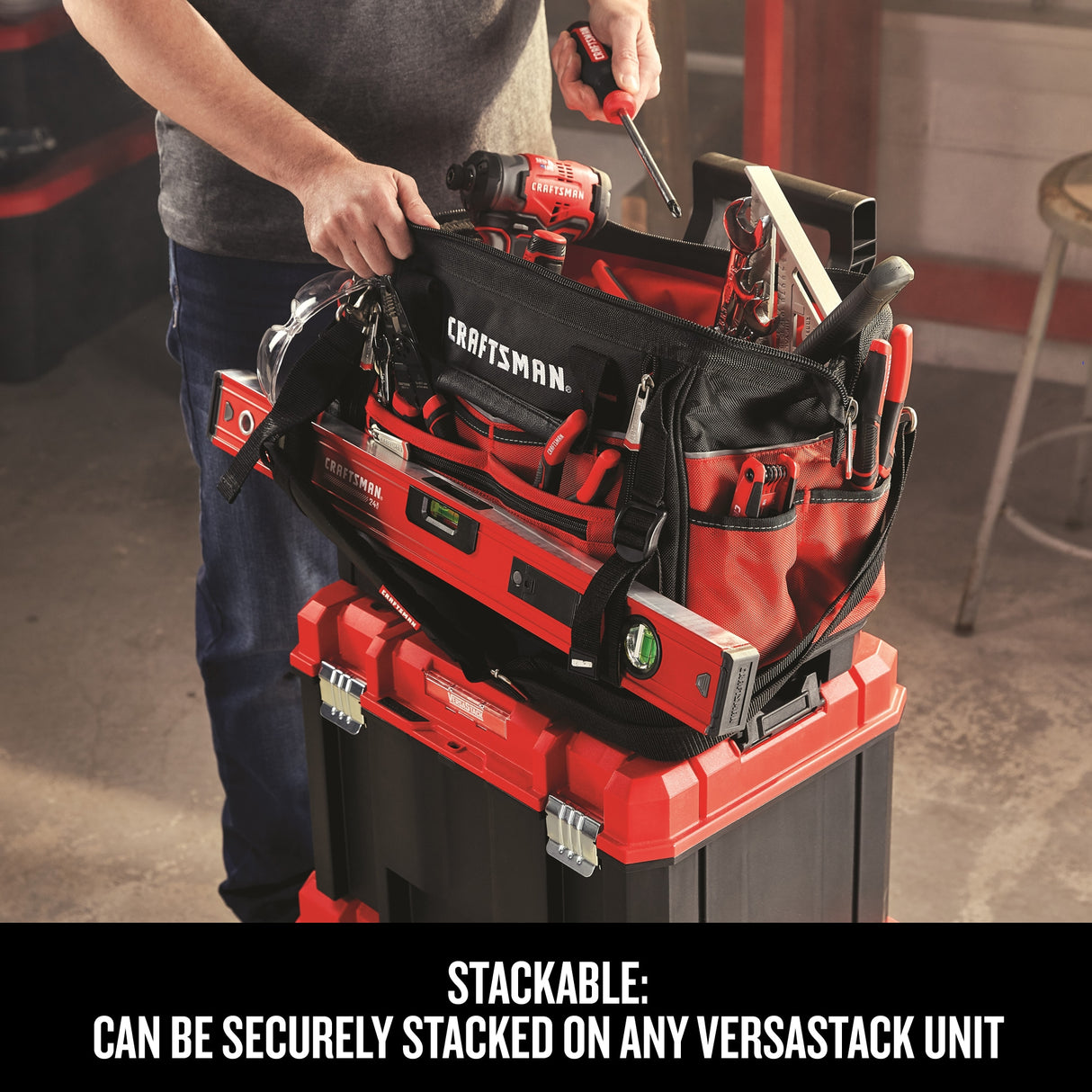 VERSASTACK Red/Black Polyester 17-in Zippered Tool Bag CMST17622