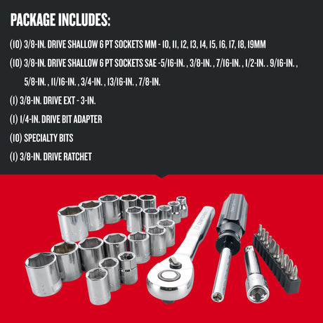 33-Piece Standard (SAE) and Metric Polished Chrome Mechanics Tool Set with Hard Case CMMT12013