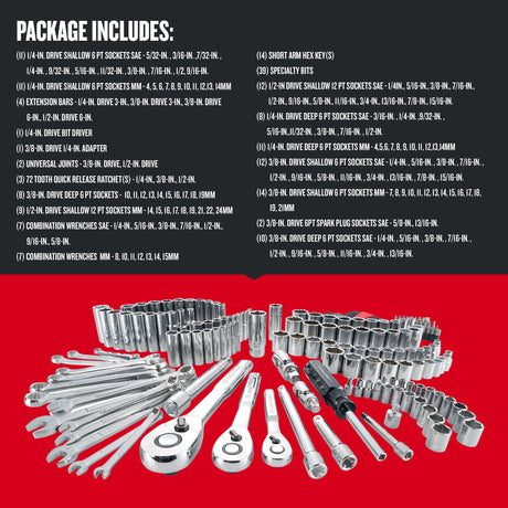 189-Piece Standard (SAE) and Metric Polished Chrome Mechanics Tool Set with Hard Case CMMT12034